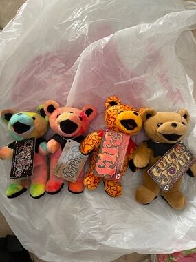 4 Grateful Dead Beanie Bears Sugared,  Fire, Cosmic Charlie, Uncle John